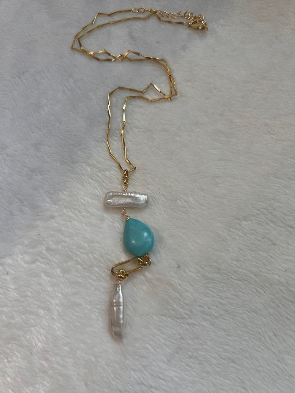 Stone long charm necklace