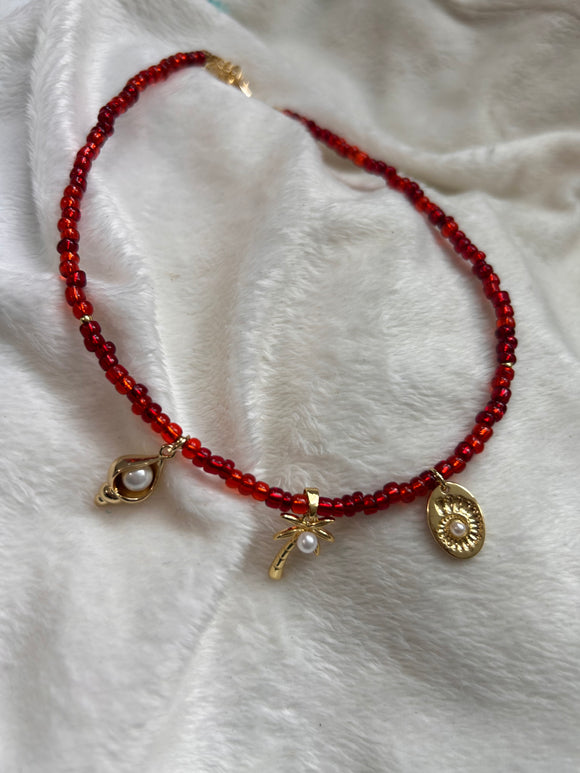 Red indian beads choker