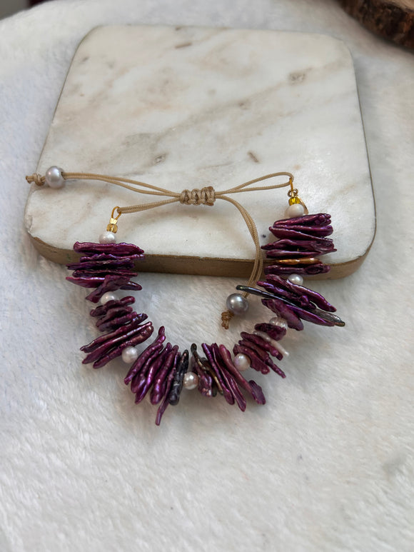 Pink pearl oofk sticks bracelet